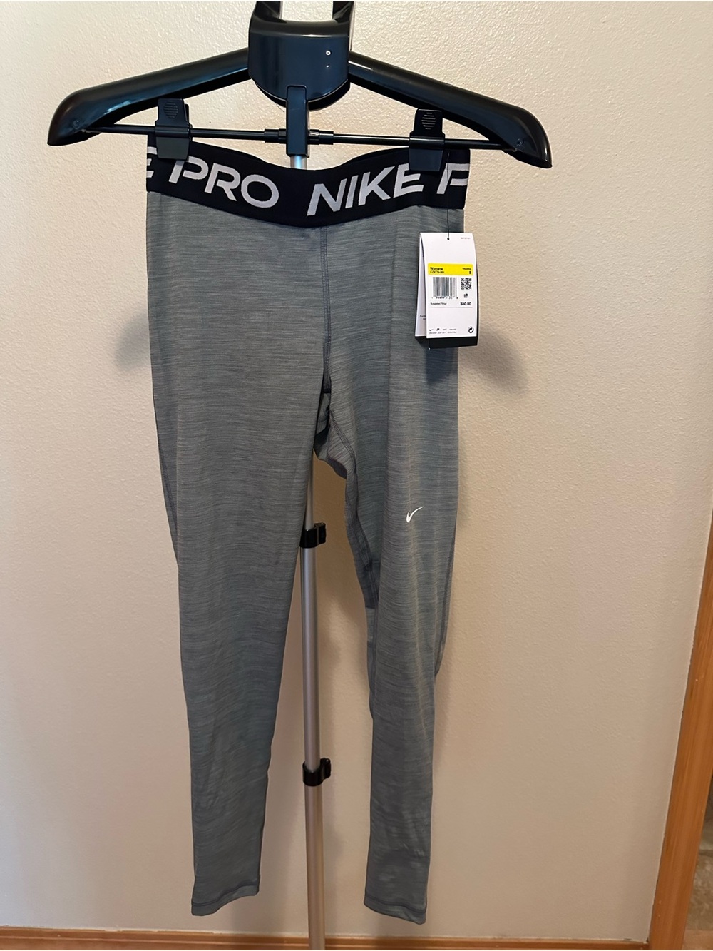 Nike Grey Pro Compression Leggings with Black Branded Waistband